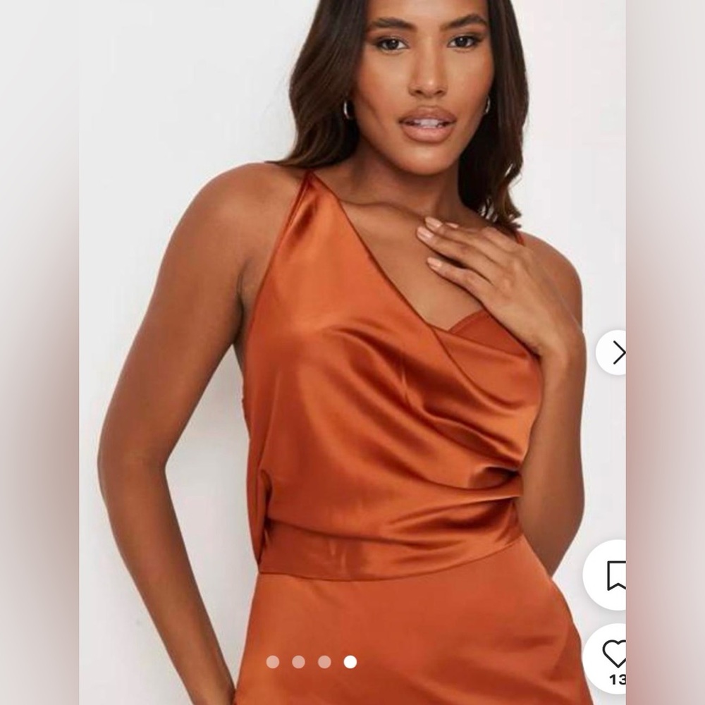 Missguided Asymmetrical Drape Rust Satin Midi Dress Size 4 - Picture 5 of 16
